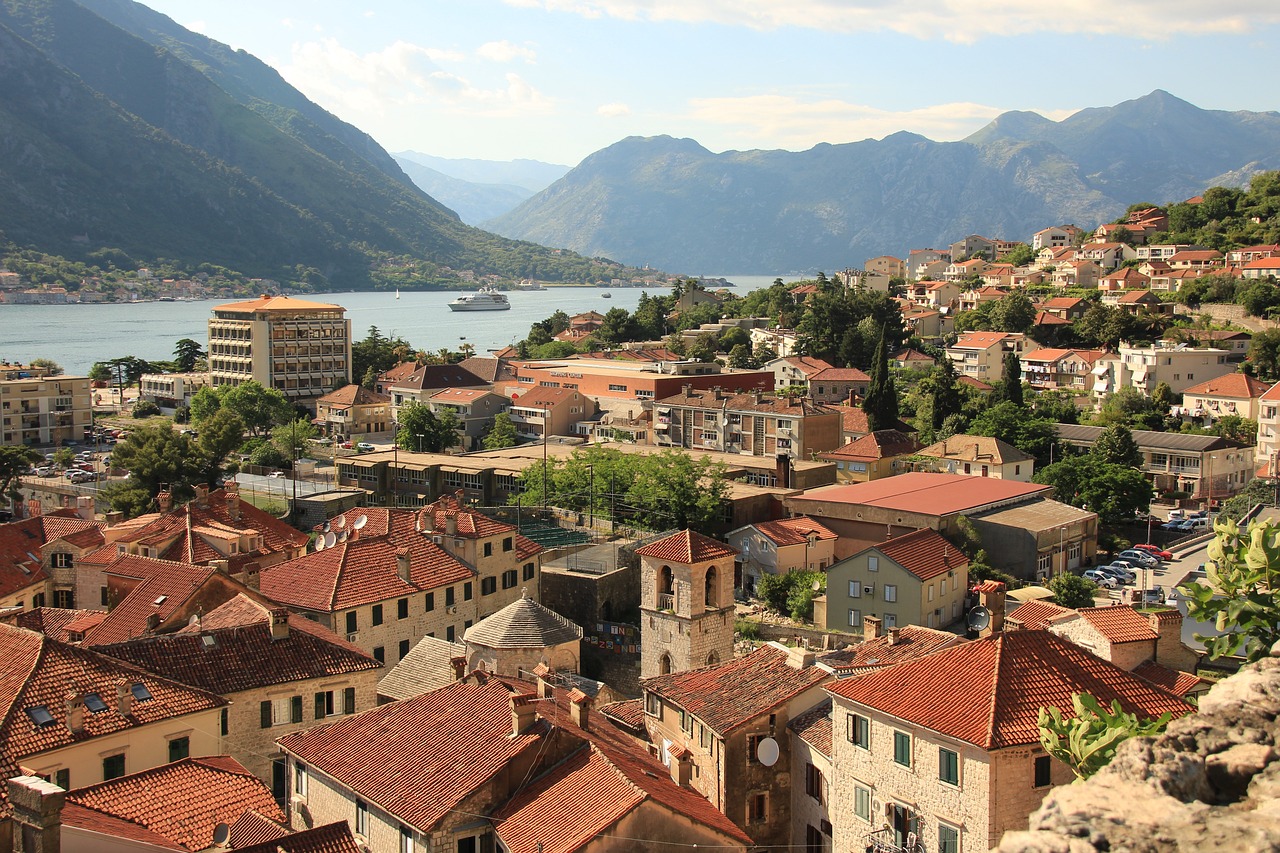 Rooftops of Kotor old town overlooking the harbour.