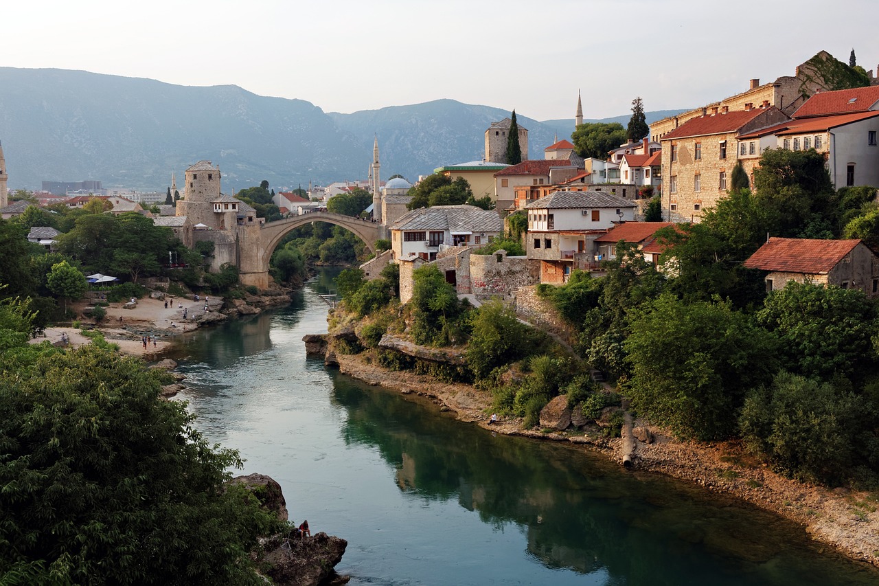 View of UNESO site Mostar Bridge.